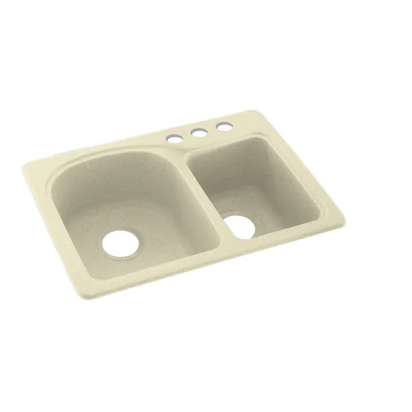 Swan KS02518DB.037-3 25x22 L x 18x22 W Double Basin Dual Mount Kitchen Sink Finish: Bone - Faucet Drillings: 3 Hole
