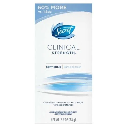 Secret Clinical Strength antiperspirant and Deodorant Soft Solid, Light & Fresh, 2.6 oz.