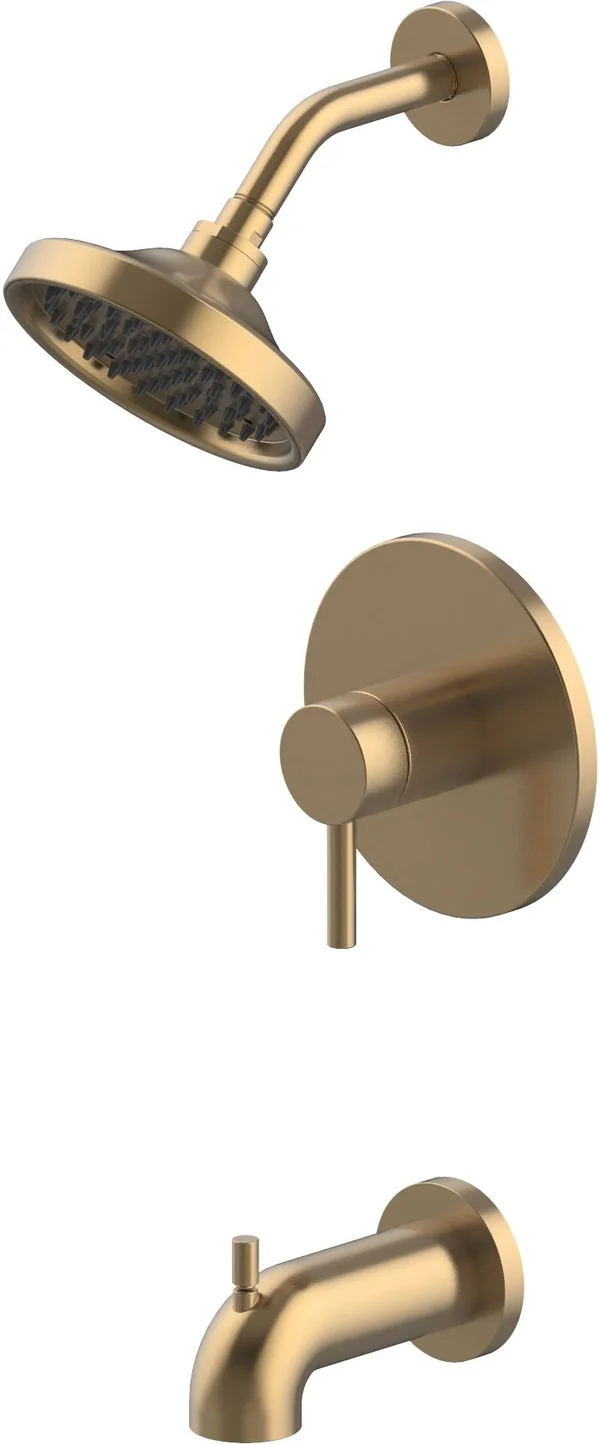 Allen + Roth Harlow Brushed Brass 1-Handle Bathtub and Shower Faucet with Valve, 873X-568204