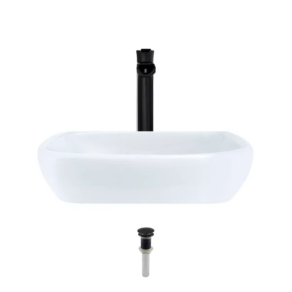 Mr Direct V1802 White Porcelain Sink with Antique Bronze Finish Faucet and Pop-Up Drain (731)