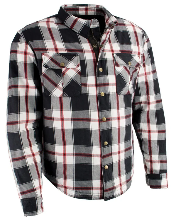 Milwaukee Leather Men's Black Plaid Armored Flannel Biker Shirt w/ Aramid by Dupont fibers
