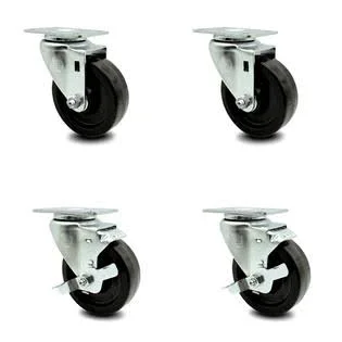 Phenolic Swivel Top Plate Caster Set of 4 with Roller Bearings - 4 inch Wheels -Includes 2 Swivel with Top Locking Brakes and 2