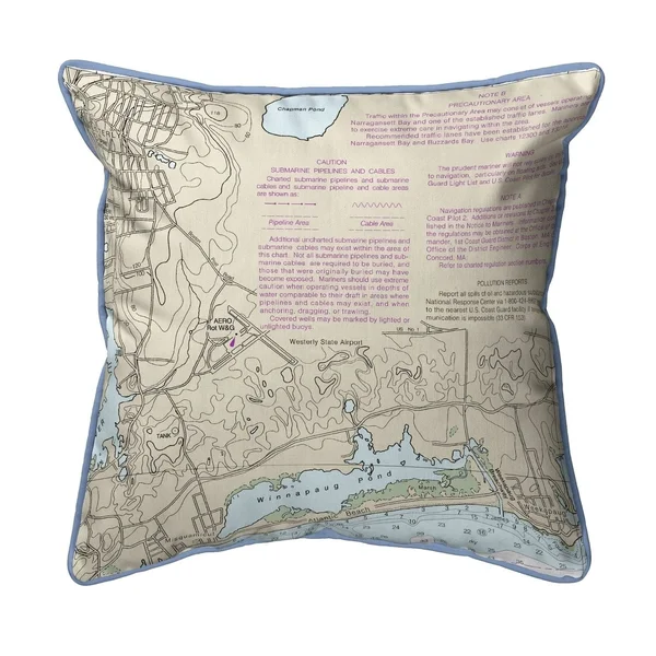 Betsy Drake ZP13215A 22 x 22 in. Block Island Sound - Westerly State Airport RI Nautical Map Extra Large Zippered Indoor & O