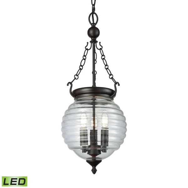Elk Lighting 56540/3 Crosswell 3-Light Chandelier in Oil Rubbed Bronze with Clear Beehive