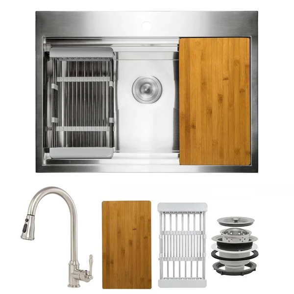 AKDY KS0342 32" L x 22" W Drop-In Kitchen Sink with Faucet