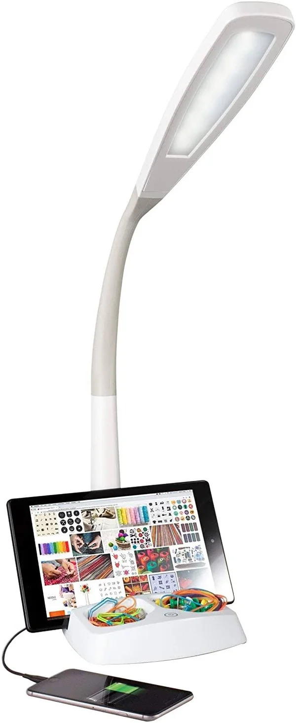 Wellness Series LED Desk Lamp Charging Station White Modern Contemporary Bulbs Included - 6.125 x 7.5 inches