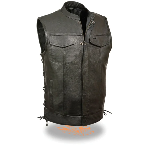Milwaukee Leather Lkm3712 Men's Side Lace Front Snap and Zipper Leather Club Vest - Black, 3X-Large