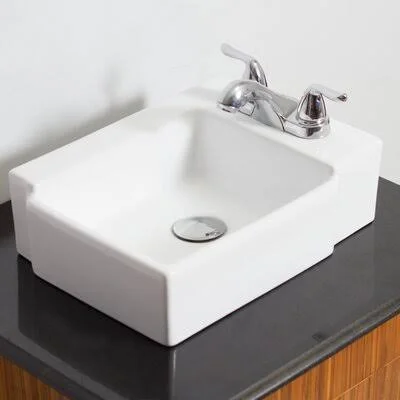 American Imaginations AI-4-1306 Ceramic Square Vessel Bathroom Sink Hardware Finish: Antique Brass, Faucet Mount: 4x22 Off Cente