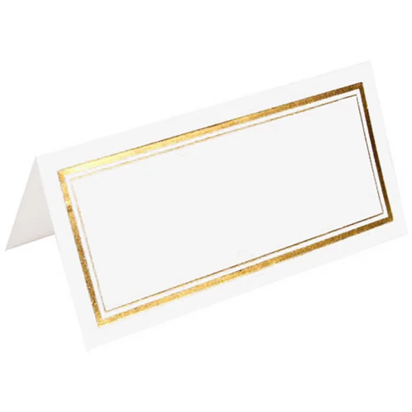 Jam Paper Foldover Wedding Table Place Cards - 2 x 4 1/4, White with Gold Double Border Placecards, 100/Pack (312125229)