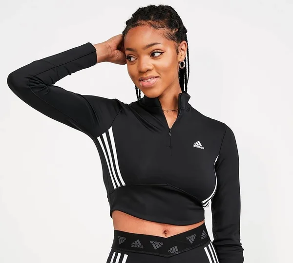 Adidas Womens Long Sleeve Crop Top - Black - Size S