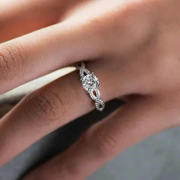 Vintage Milgrain Twist Engagement Ring in 14K White Gold 4mm Width Band (Setting Price)