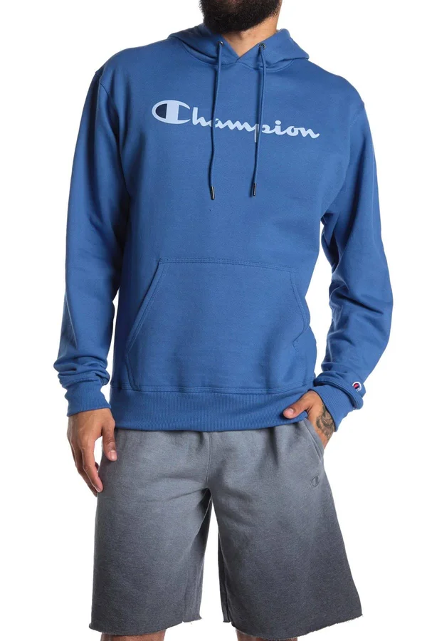 Men's Champion Graphic Powerblend Fleece Hoodie, Size: Medium, Blue