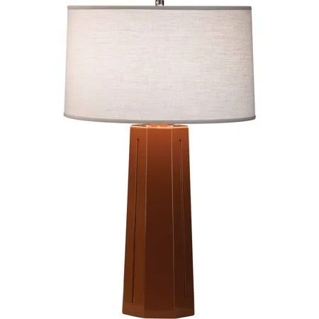 Cinnamon with Polished Nickel Tone Finish Table Lamps 7 inch Wide Oyster Linen Shade Ceramic Material E26 A Bulb 1 Light Fixture