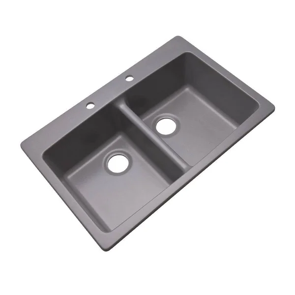 Mont Blanc Waterbrook Dual Mount Composite Granite 33 in. 2-Hole Double Bowl Kitchen Sink in Grey 79284Q
