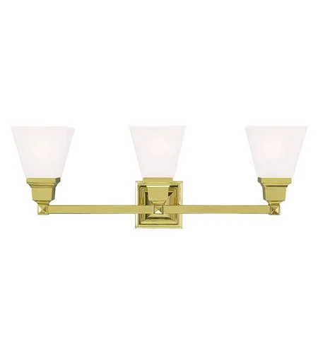 World of Crystal Bathroom Vanity 3 Lights with Satin Glass Polished Brass Size 26 inch 300 Watts WC96991