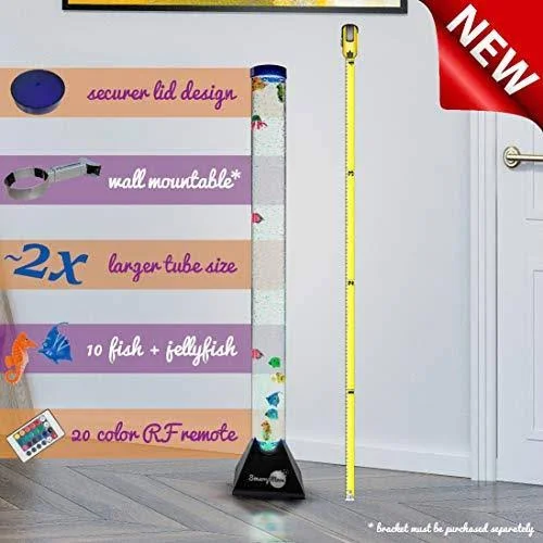 SensoryMoon 3.9 ft Bubble Tube Floor Lamp W 10 Fish, 20 Color Remote and Tall Water Tower Tank Is Best LED Aqua Night Light for