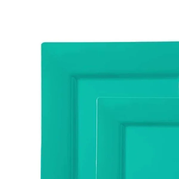 120 Dinner Plates + 120 Salad Plates - Sea Aqua Square Plastic Plates Dinnerware Value Set
