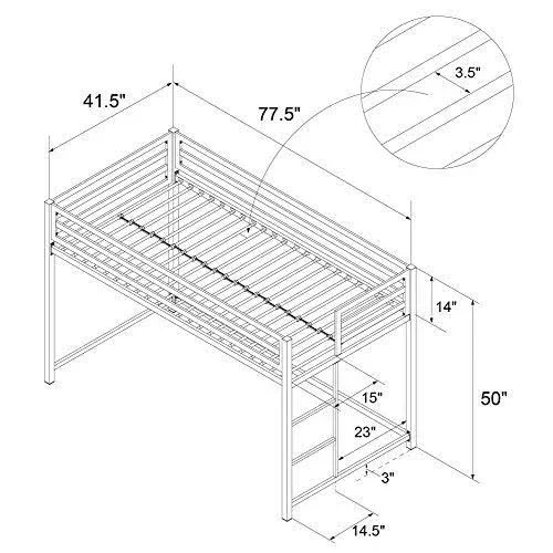 DHP Miles Metal Junior Twin Loft Bed - Blue