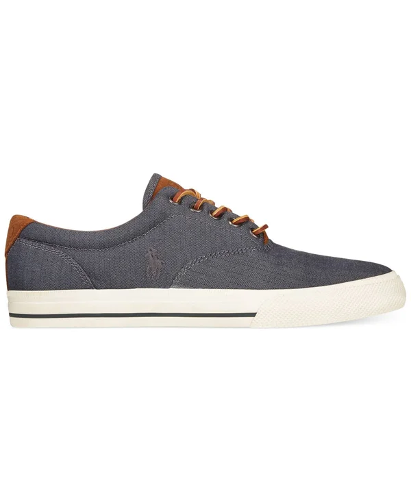 Polo Ralph Lauren Vaughn Chambray Herringbone Sneakers Men's Shoes 2033733 - 9.5, Dark Khaki