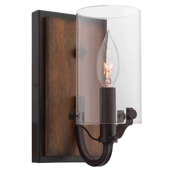 Kira Home Aspen 9x22 Rustic Farmhouse Wood Wall Sconce Cylinder Glass Shade Oil Rubbed Bronze