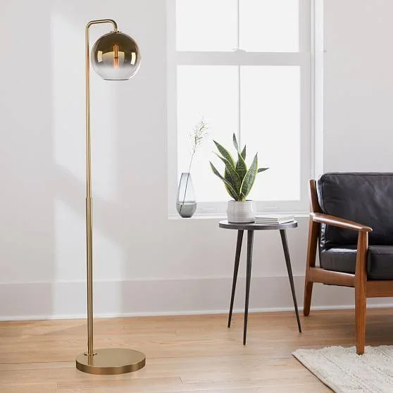 Sculptural Floor Lamp, Globe Small, Gold Ombre, Antique Brass, 8x22