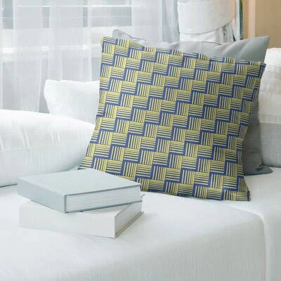 Classic Basketweave Stripes Throw Pillow Cover Brayden Studio Color: Warm Blue/Yellow, Cover Material: Cotton Twill