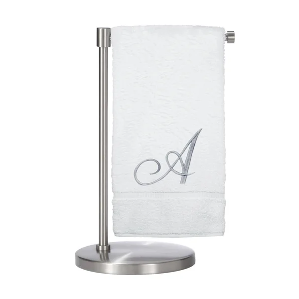 Silver Script Monogrammed Turkish Cotton 27x54-inch Bath Towel (Set of 2) - A - White - White - Embroidered