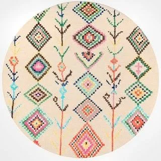 The Curated Nomad Escolta Hand-Tufted Wool Moroccan Triangle Area Rug (6' Round - Ivory)
