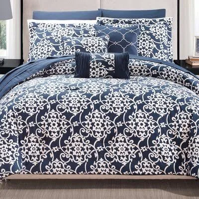 Brantleyville Reversible Comforter Set Wrought Studio Size: King Comforter + 9 Additional Pieces - Color: Navy
