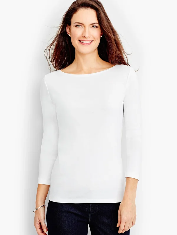 Cotton Bateau Neck T-Shirt - White - Large Talbots