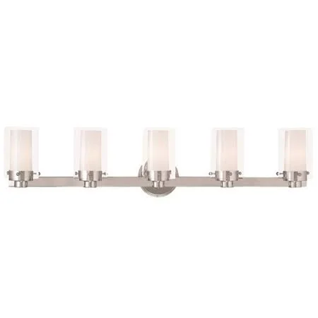Polished Chrome Tone Finish Bathroom Vanity Chrome Material Candalabra 36 inch Wide 5 Light Fixture, Size: 0.5 in RL-97418