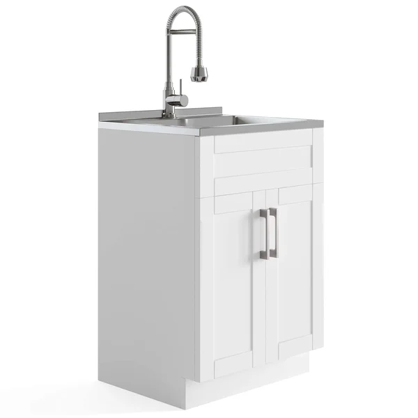 Hennessy Contemporary 24 inch Deluxe Laundry Cabinet with Faucet and Stainless Steel Sink - Simpli Home AXCLDYHEN-SS