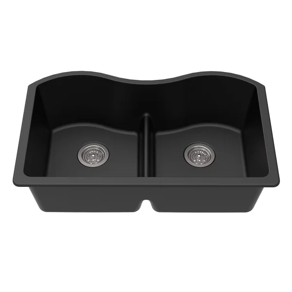 Winpro Granite Quartz Double Bowl Undermount Sink with Aqua Divide - Black