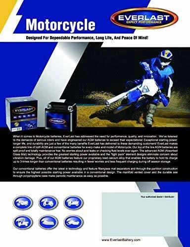 Everlast Battery Ctx14-bs 12 Volt AGM Fresh Pack Maintenance-Free with Acid 6-Pack Bottle -5 7 8 L x 3 16 W 5 4 H
