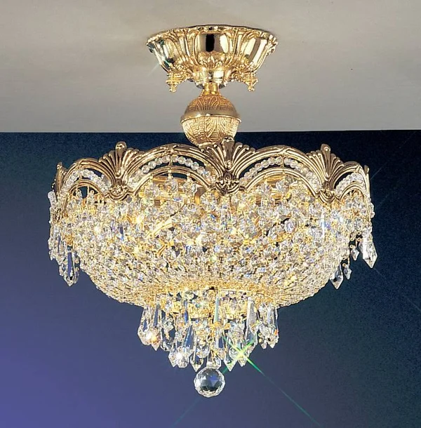 Classic Lighting 1856 G CGT Regency II 3 Light Flush Mount in 24K Gold Plate with Crystalique Golden Teak Crystal