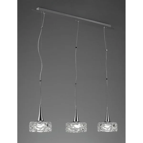 Mantra O2 Pendant 3 Light E27 Line Large, Polished Chrome Hanging Pendant Lights M3931