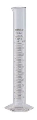 Borosil Class B TC Graduated Measuring Cylinder with Pour Spout, Hexagonal Base, and Permanent Amber Graduations, Individual Cer