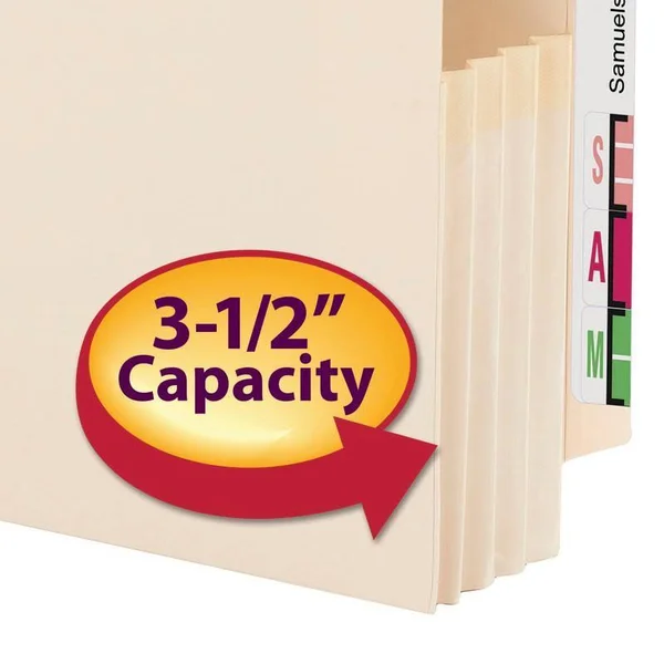 Smead End Tab File Pocket, Reinforced Straight-Cut Tab, 3-1/2x22 Expansion, Manila GUSSET, Letter size, Manila, 25 per Box (7512
