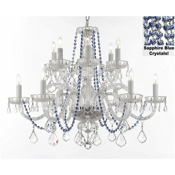 Gallery Authentic All Crystal Chandelier Chandeliers Lighting with Sapphire Blue Crystals F46-B82/385/6+6