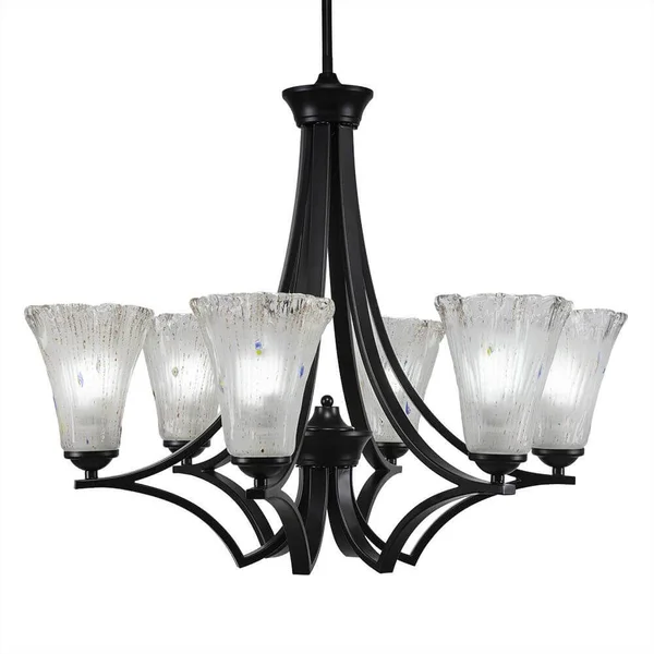 Toltec Lighting 566-MB-721 Zilo 6 Light Chandelier with 5.5x22 Fluted Frosted Crystal Glass - Matte Black Finish