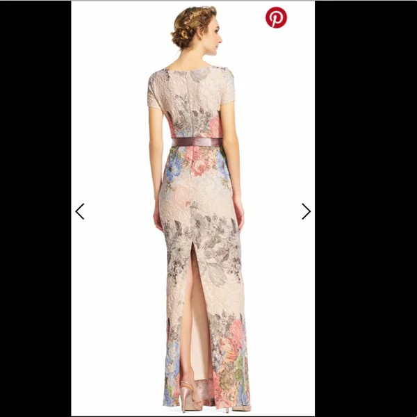 Adrianna Papell Floral Matelasse Gown - Blush Multi, Size: 2