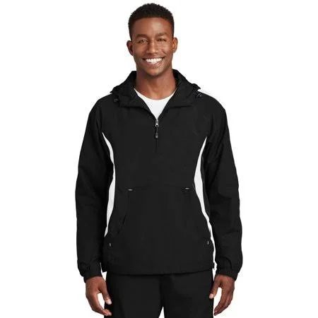 Sport Tek JST63 Colorblock Raglan Anorak - Black/White - 4XL