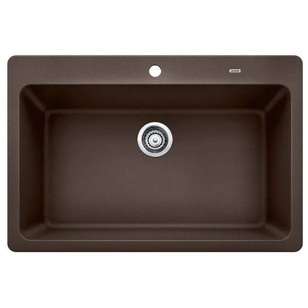 Blanco 441602 Grandis 33x22 Silgranit Granite Composite Drop in or Undermount Super Single Bowl Kitchen Sink Cafe Brown Fixture
