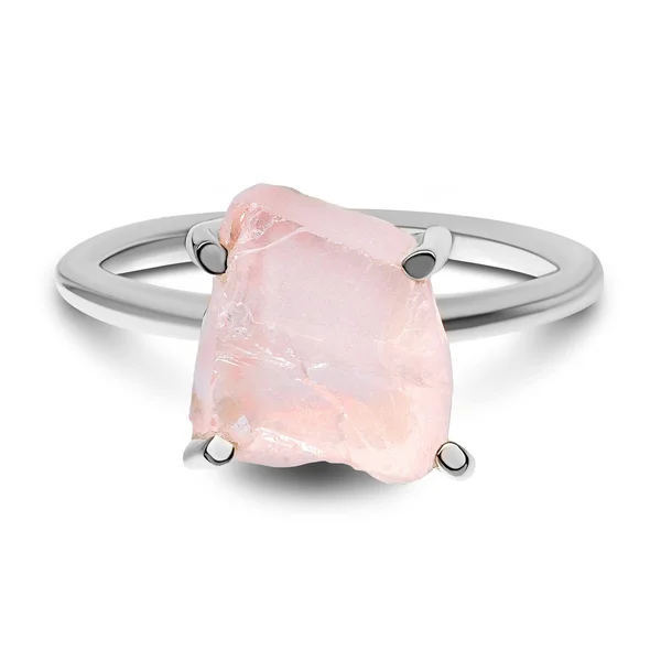Petite Raw Crystal Ring Rose Quartz 925 Sterling Silver Size 9 Rose Quartz Jewelry by Moon Magic