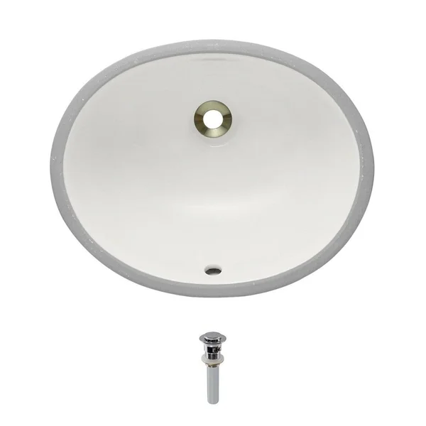 Mr Direct Undermount Porcelain Bathroom Sink in Bisque with Pop-Up Drain in Brushed Nickel