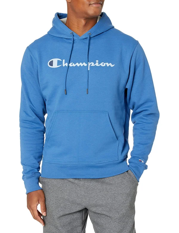 Men's Champion Graphic Powerblend Fleece Hoodie, Size: Medium, Blue