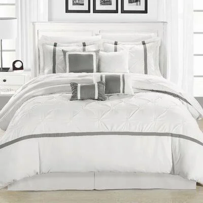 Damiano Comforter Set Rosdorf Park Size: King Comforter + 11 Additional Pieces, Color: White/Silver
