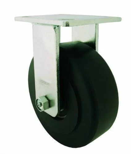 RWM Casters 65 Series Plate Caster Rigid Kingpinless Rubber Wheel Ball Bearing 700 lbs Capacity 8 Dia 2 Width 10-1 Mount Height