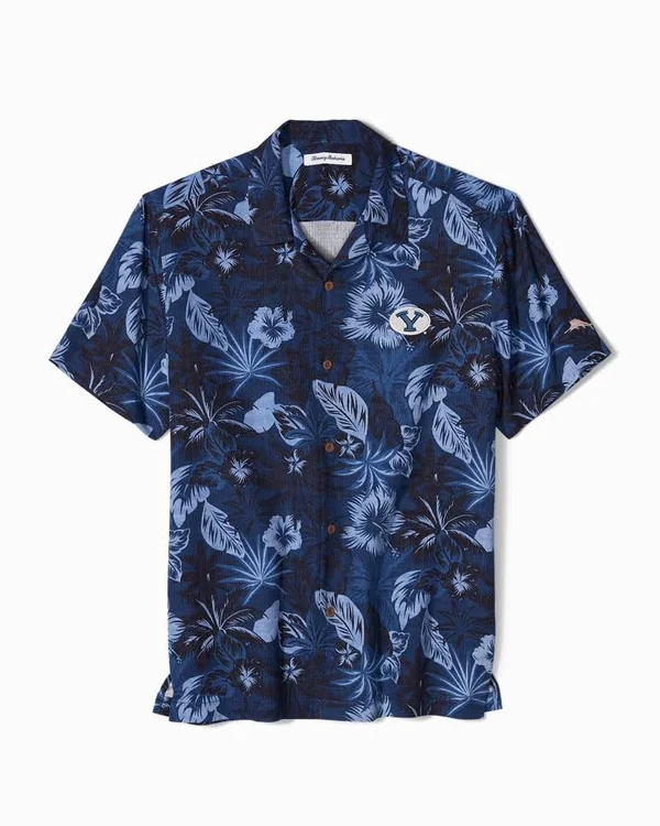 Tommy Bahama BYU Hawaiian Shirt Collegiate Fuego Floral Camp Shirt - Size M