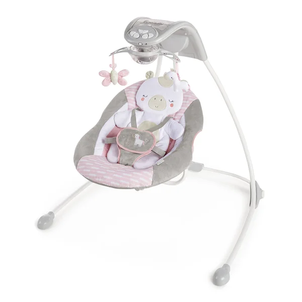 Ingenuity InLighten Cradling Plug-In Swing with LightBeams Mobile - Flora The Unicorn